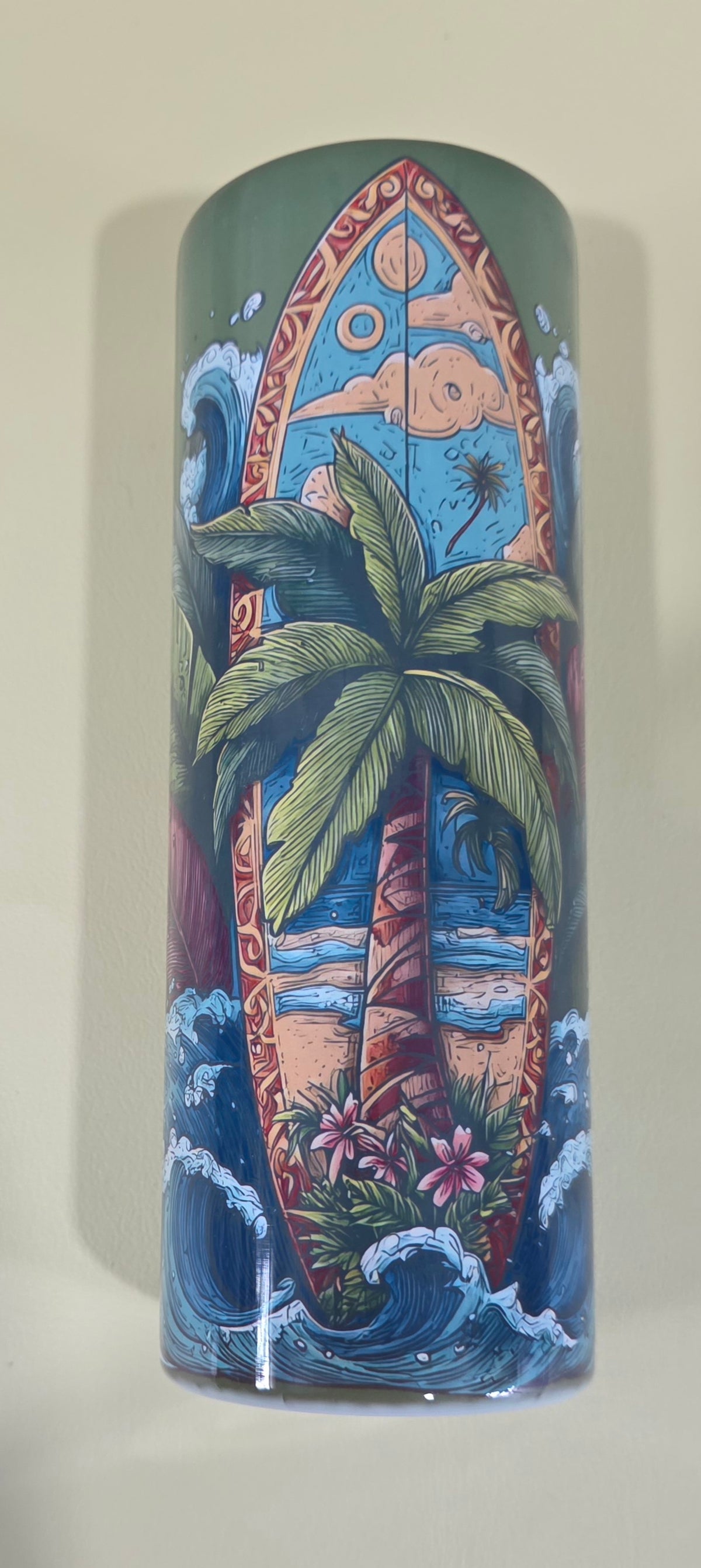Green HI Vibe Surf Board / Wave / Palm Tree Insulated Tumbler