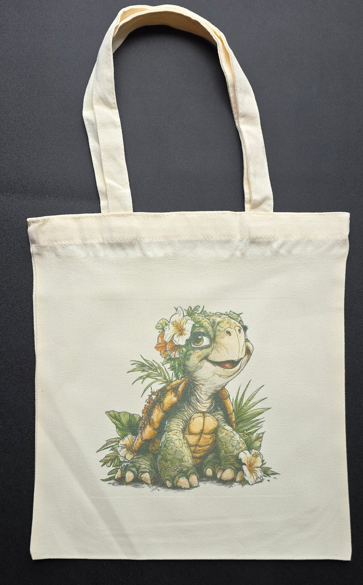 Cute Tortoise w/Flowers Tote Bags