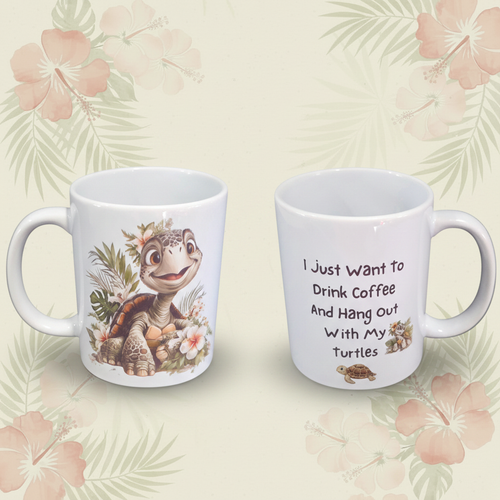 Cute Tortoise Mug - Floral Background