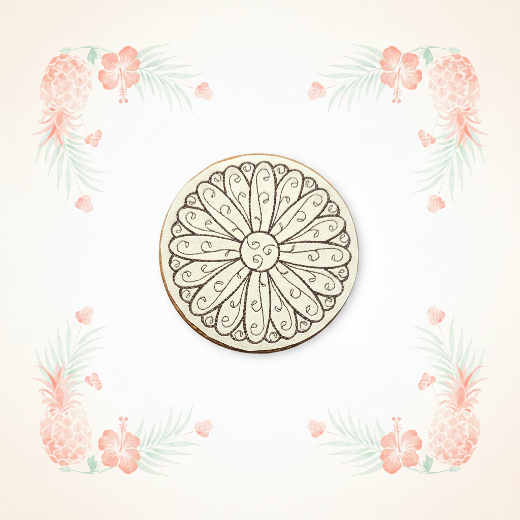 Embroidered Daisy Sunburst Coaster with Tropical Background