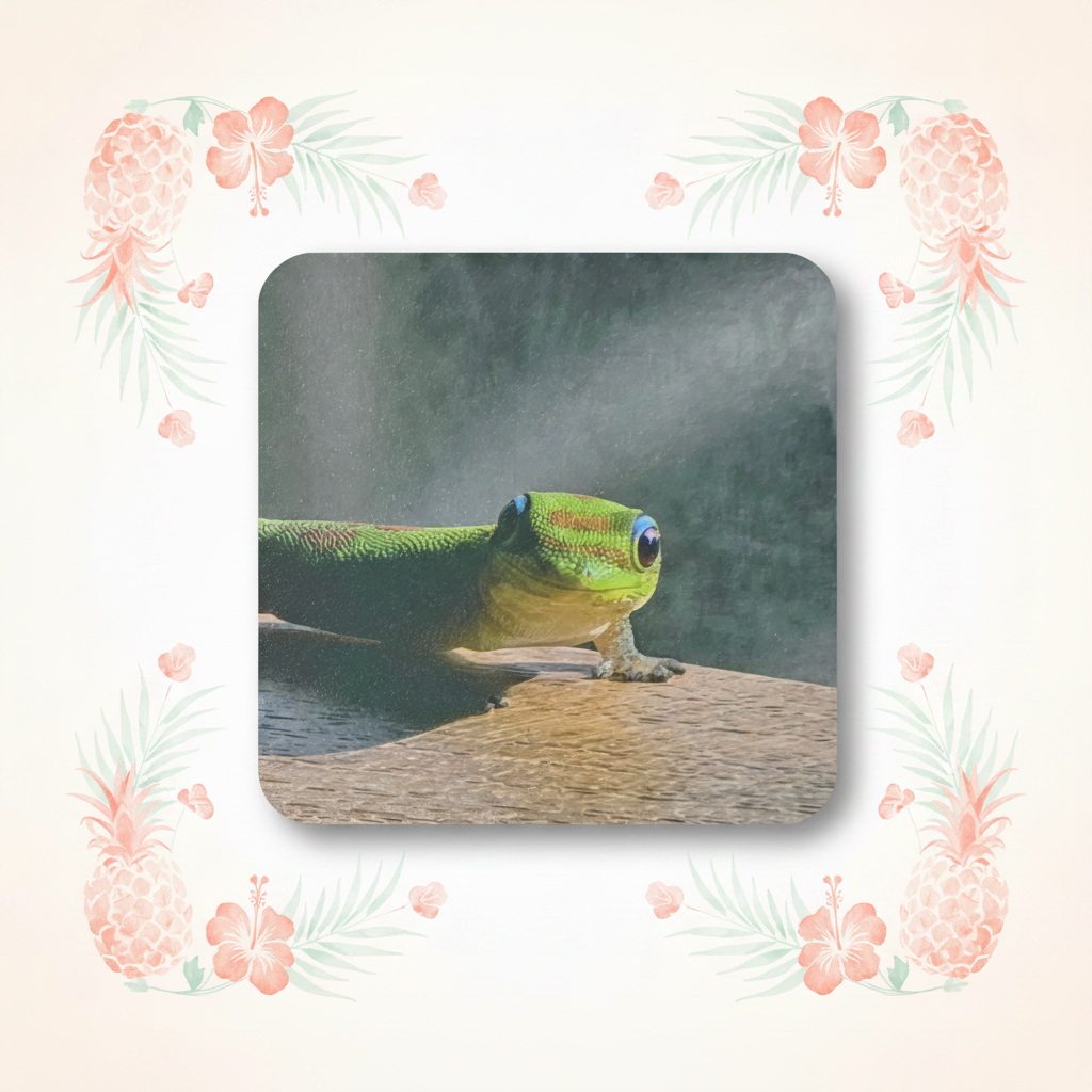Gecko Coaster on Tropical Background