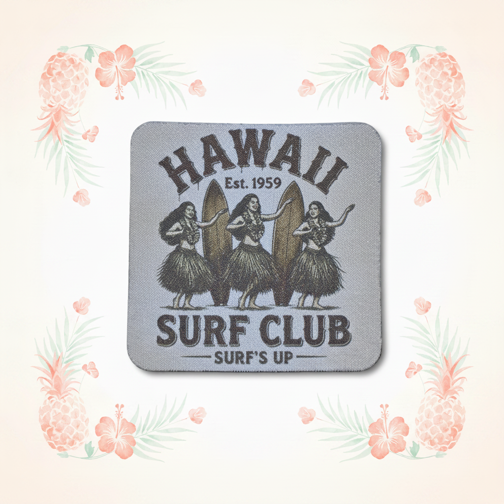 Hawaii Surf Club Coaster with Tropical Background