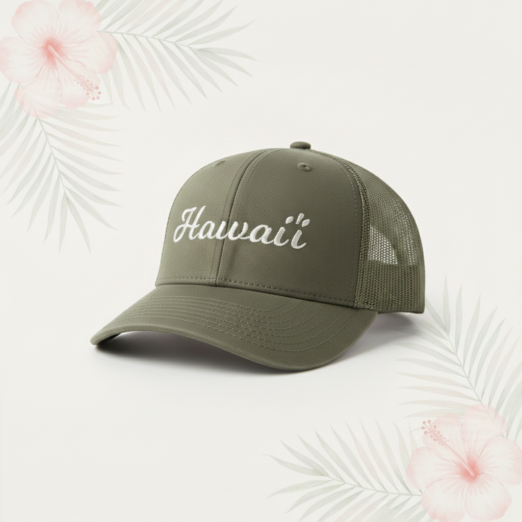 Olive Green Hat - Hibiscus Background