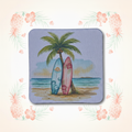 Palm Tree Two Surfboards Coaster with Tropical Background
