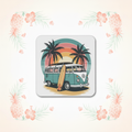 Retro VW Surf Van Coaster with Tropical Background