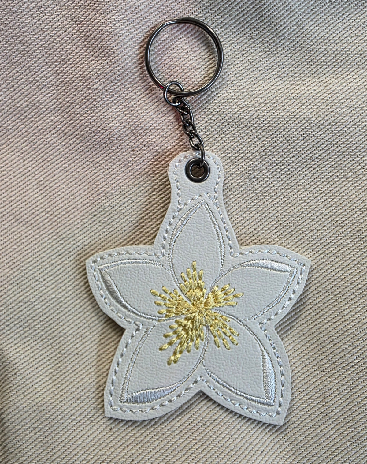 White Plumeria Keychain