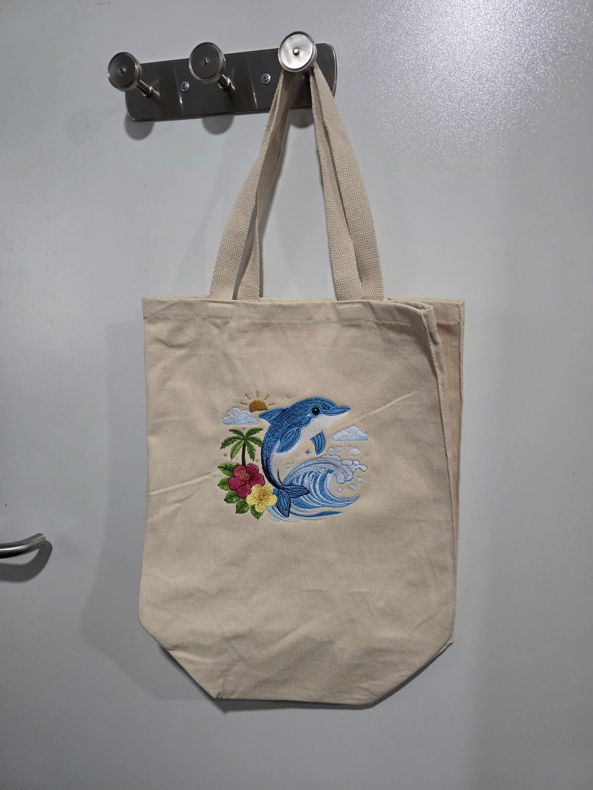 Ocean Daydream Dolphin Embroidered Tote Bag