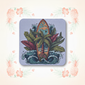 Surfboard Coaster with Tropical Background