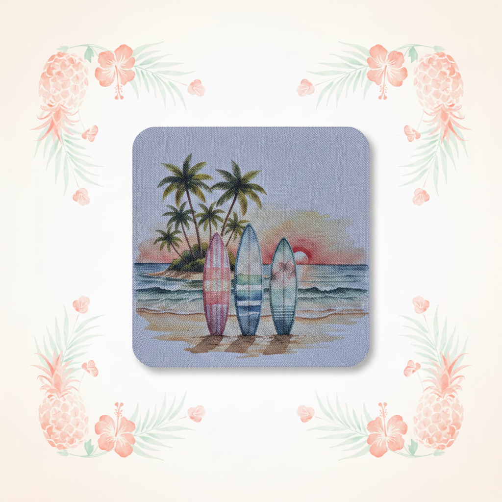 Three Surfboards Coaster with Tropical Background