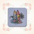 Two Surfboards Coaster with Tropical Background