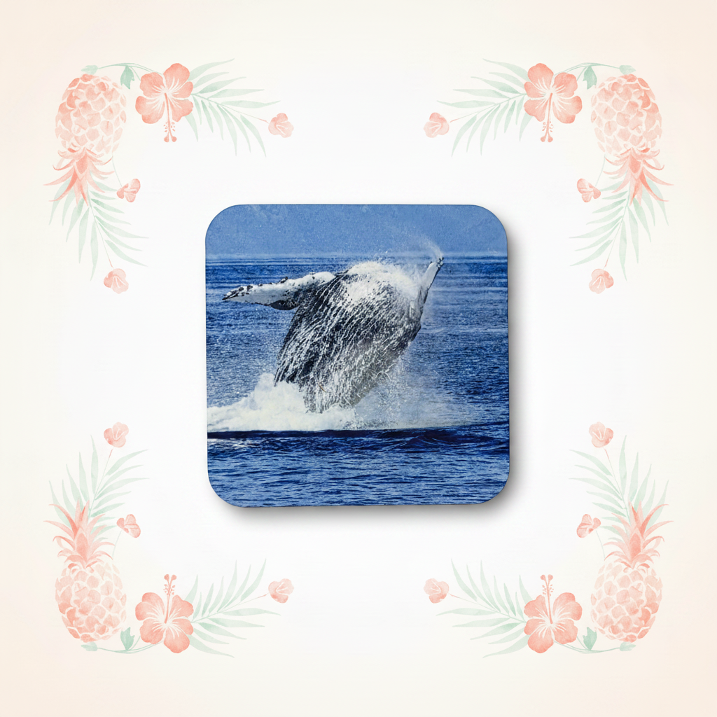 Whale magnet on the pineapple and palm background